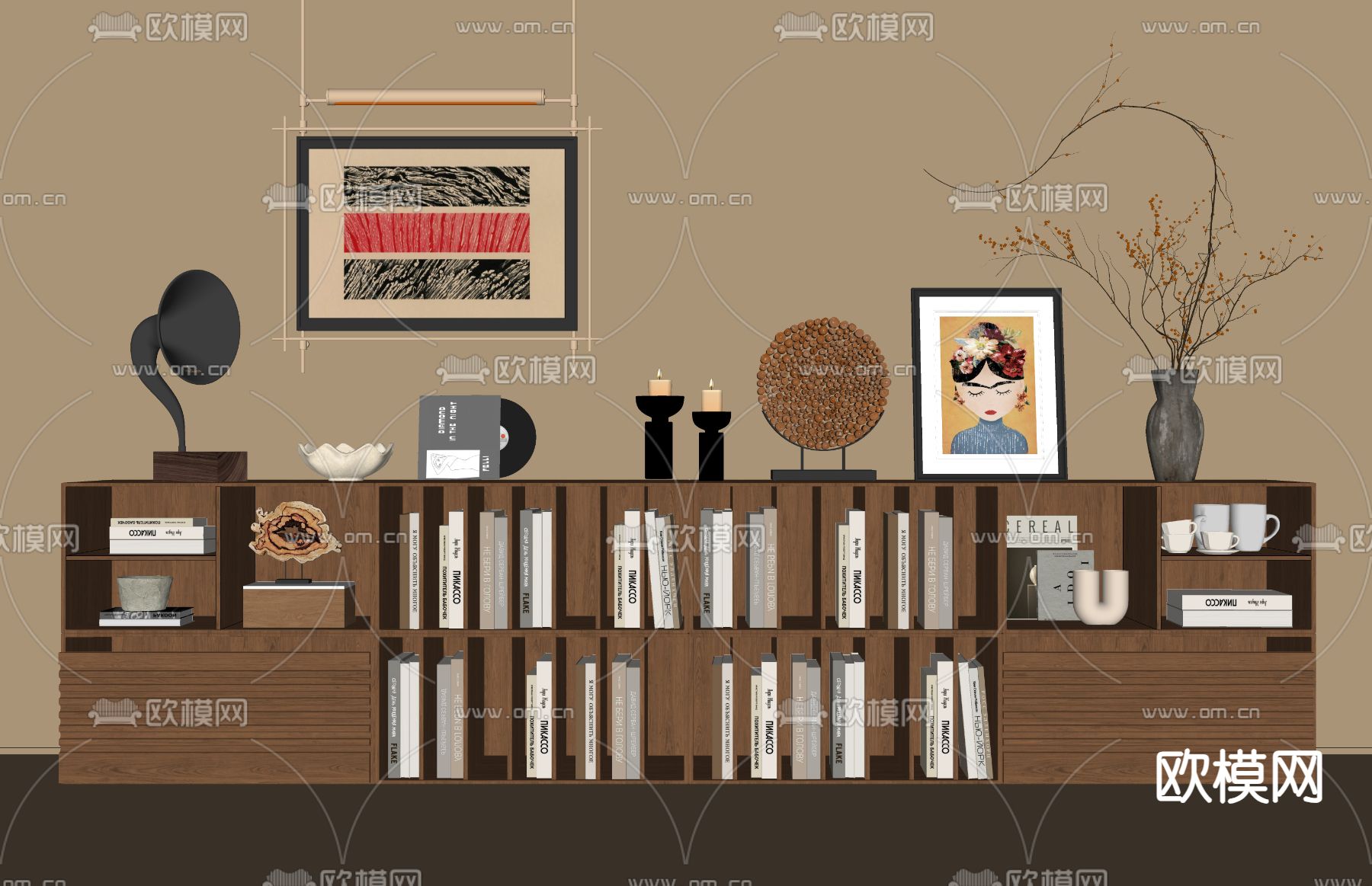 侘寂书柜 边柜su模型下载（渲染图1）