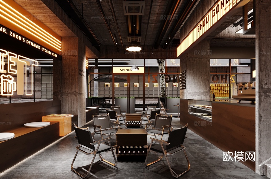 工业风咖啡厅 奶茶店3d模型下载(渲染图1)