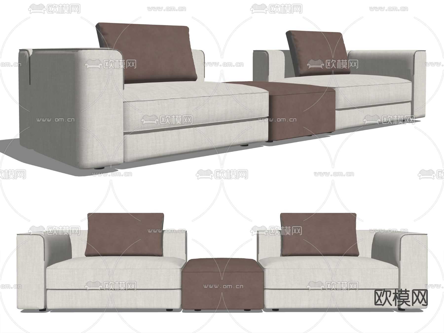 现代布艺多人沙发su模型