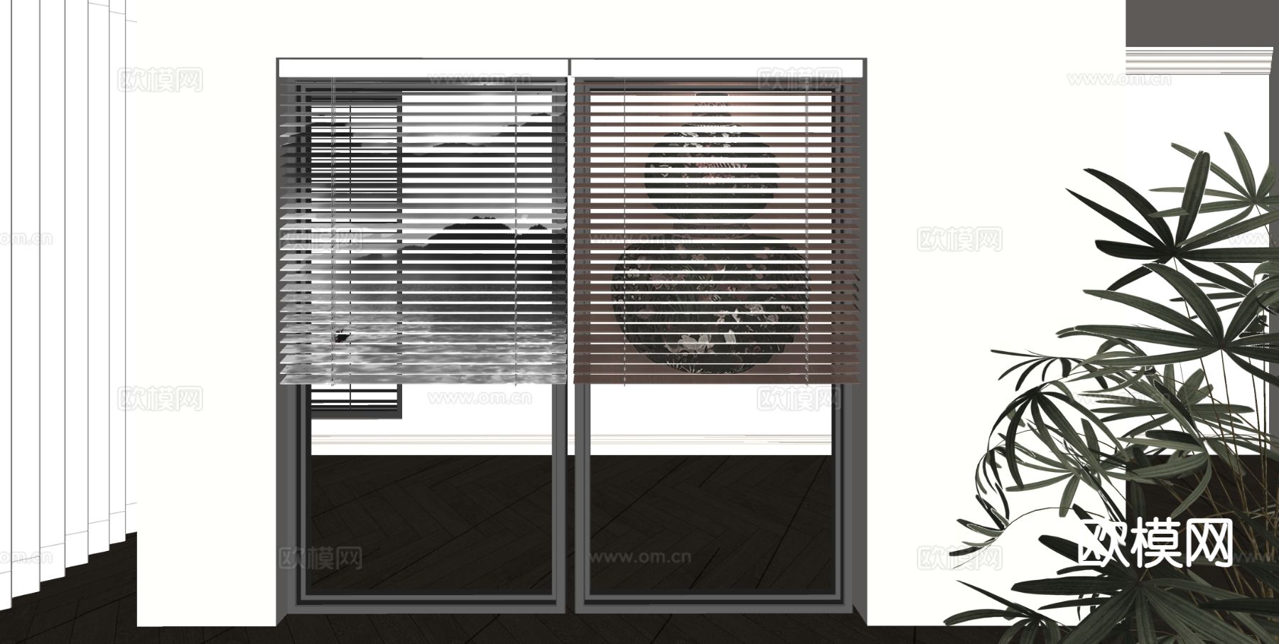 新中式窗帘 百叶帘 遮光帘su模型下载（渲染图1）