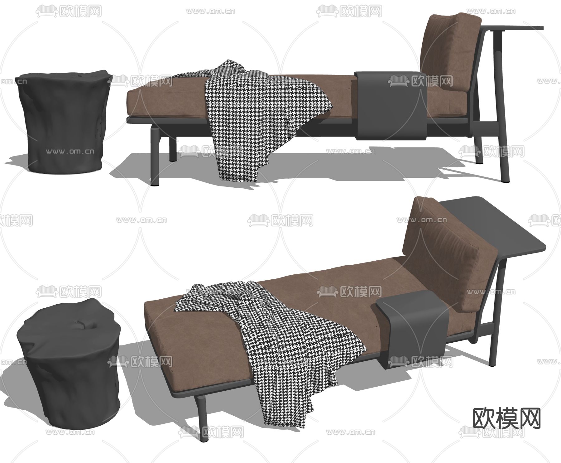 现代布艺贵妃椅su模型下载（渲染图2）