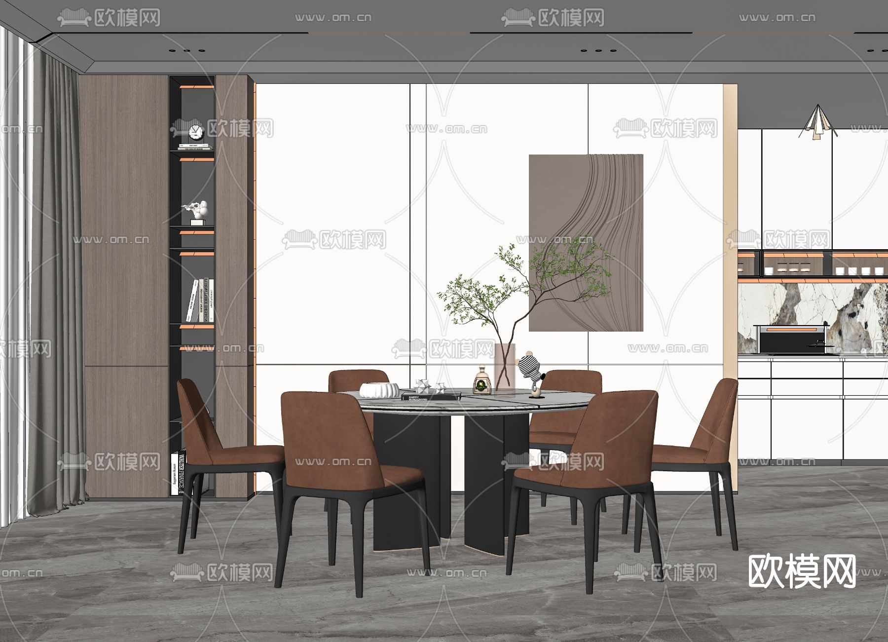 现代圆桌餐桌椅su模型