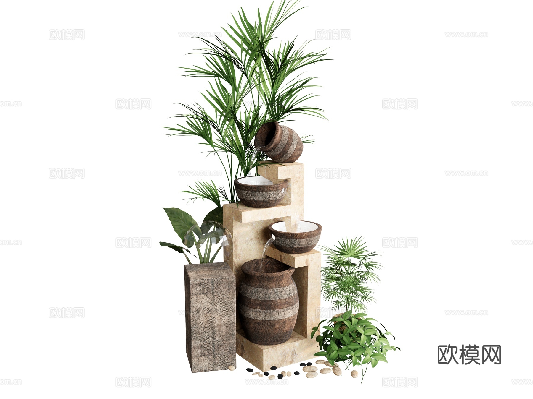 植物组合绿植  热带植物花盆盆栽   摆件容器su模型