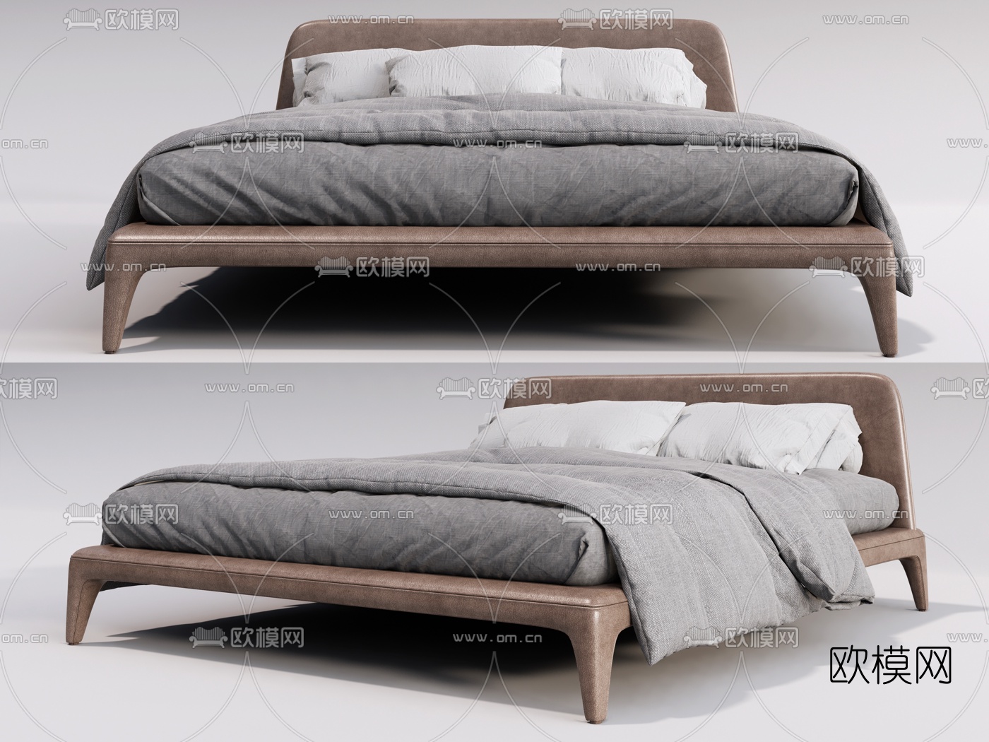 北欧原木双人床su模型下载（渲染图1）