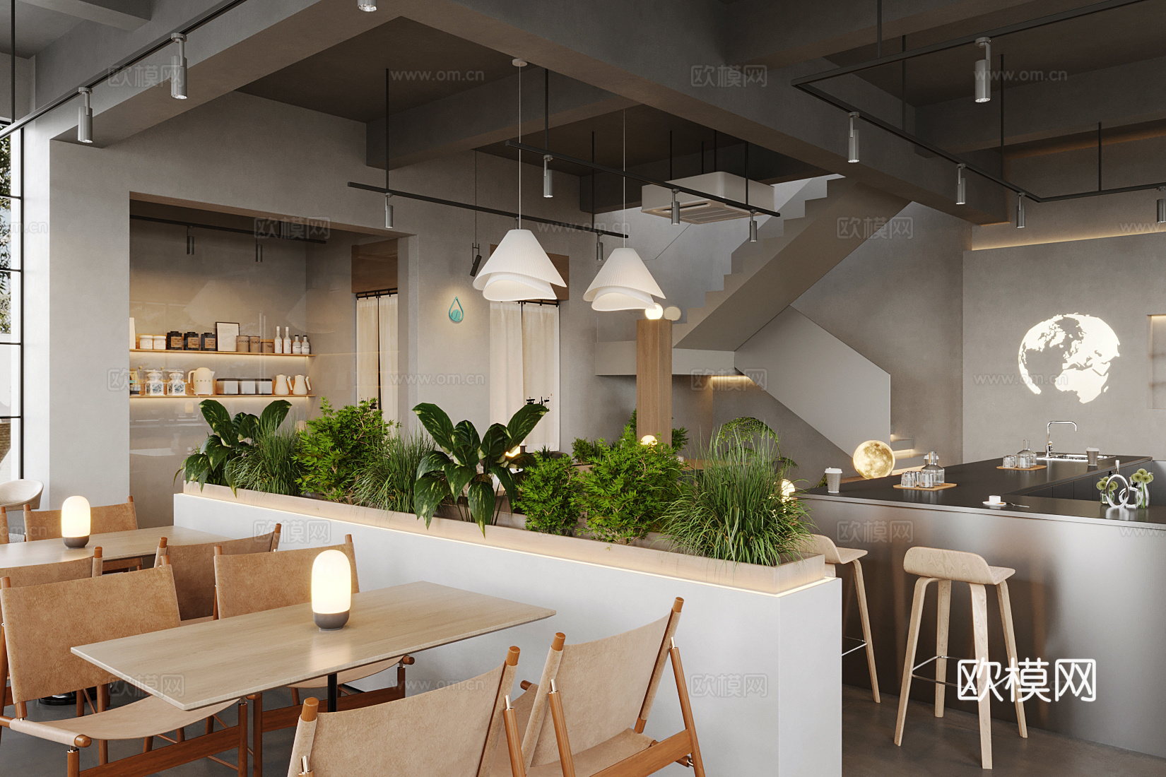 工业风咖啡厅 咖啡店操作台 奶茶店工作台 餐厅水吧台 咖啡桌su模型