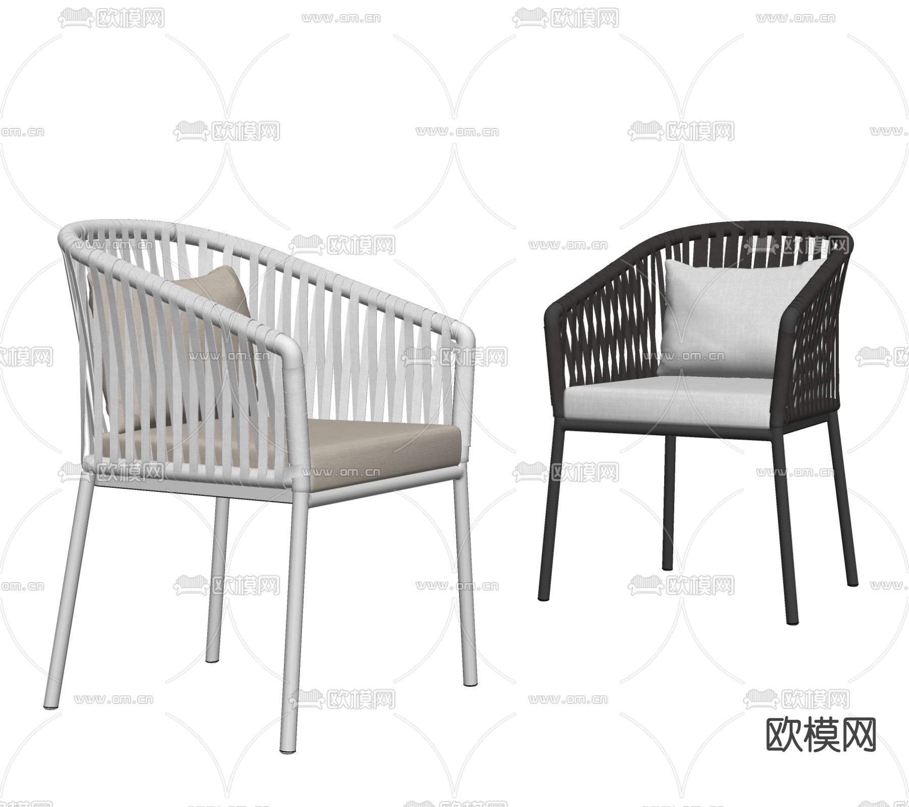 kettal 黑白编织户外休闲椅su模型