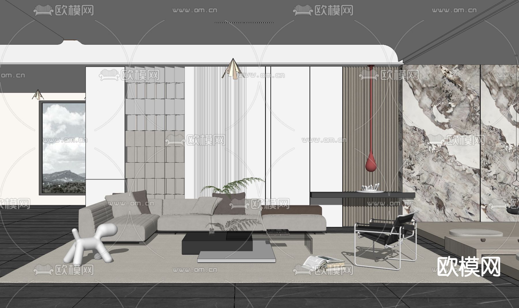 现代转角沙发组合su模型