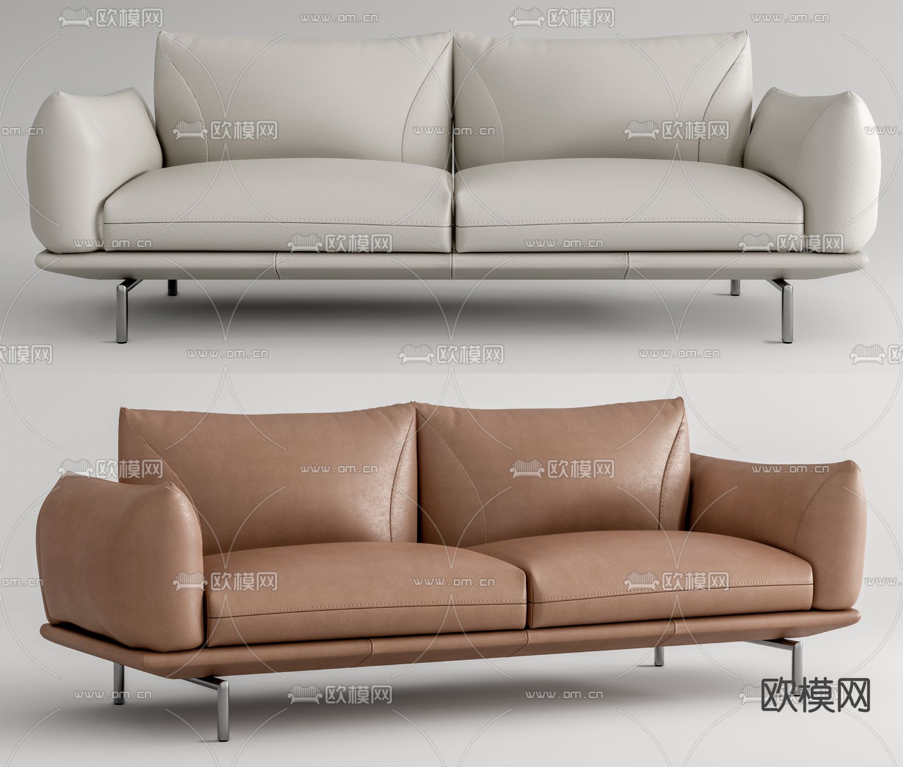 Calia现代啡色皮革双人沙发su模型