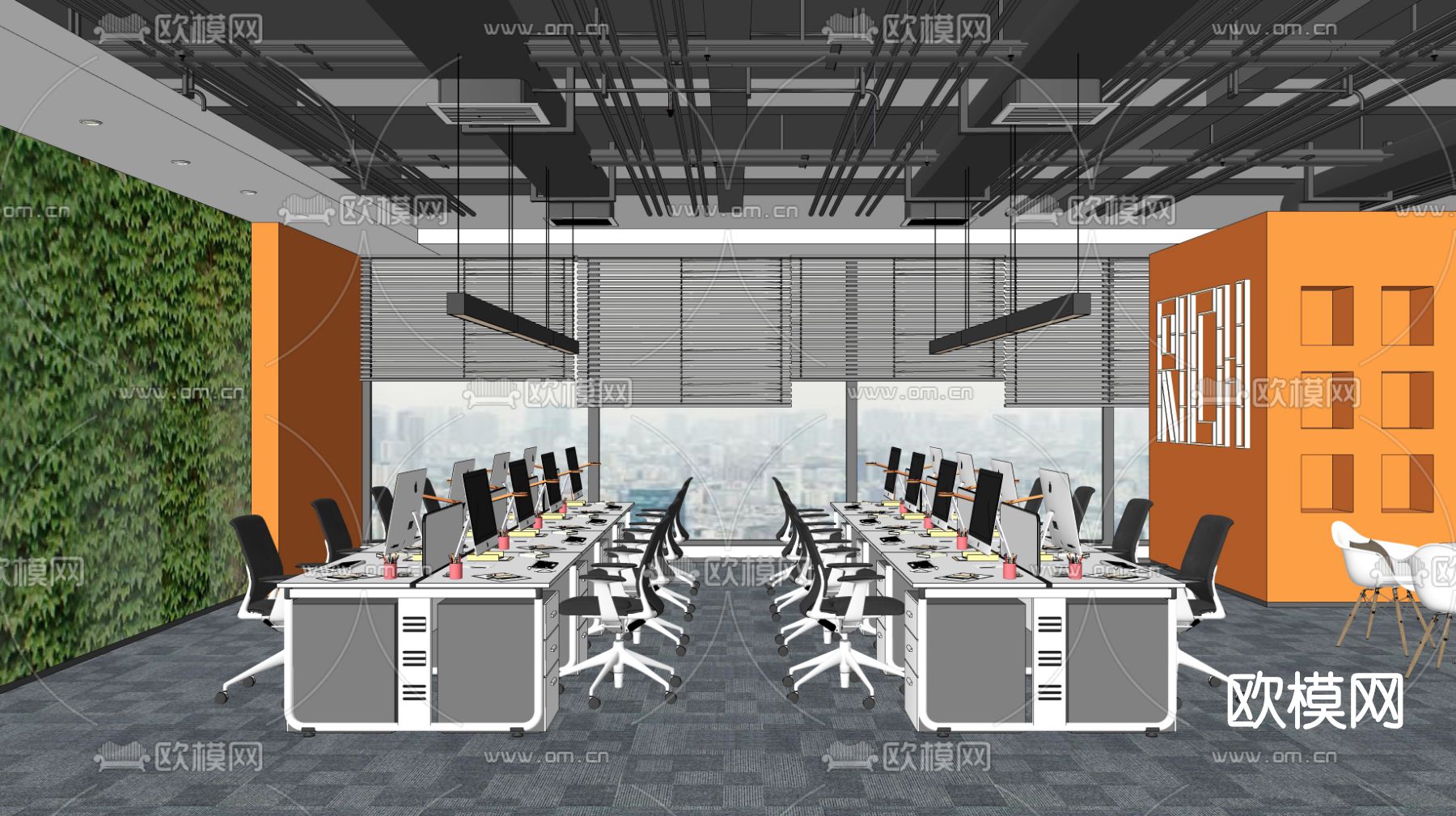 现代敞开式办公室su模型