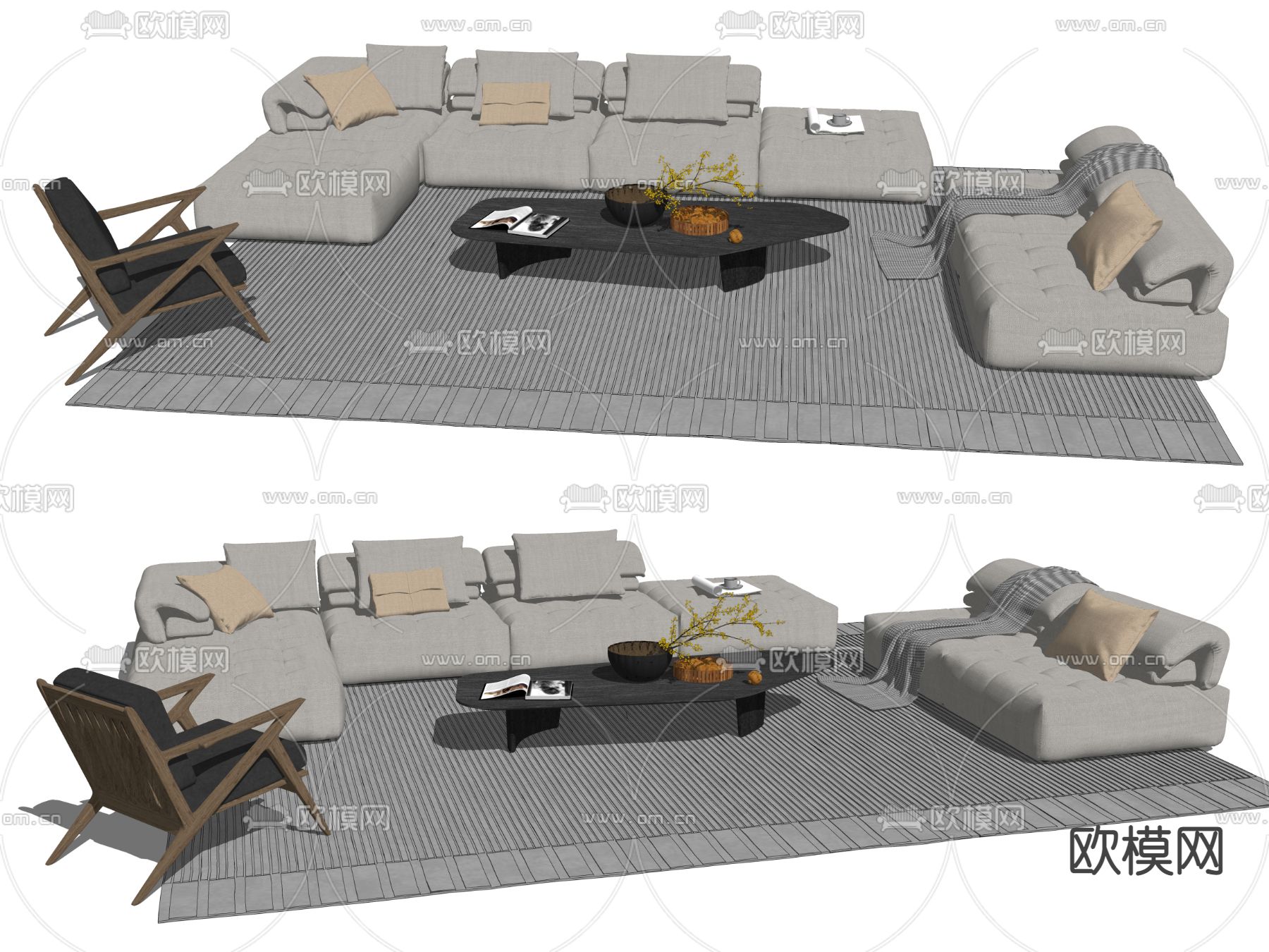 现代布艺组合沙发su模型
