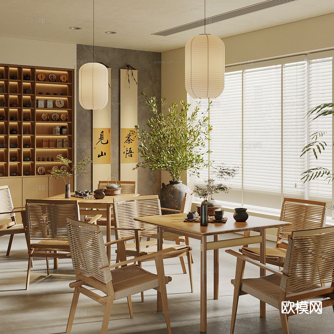 新中式茶室 宋式美学茶室su模型下载（渲染图2）