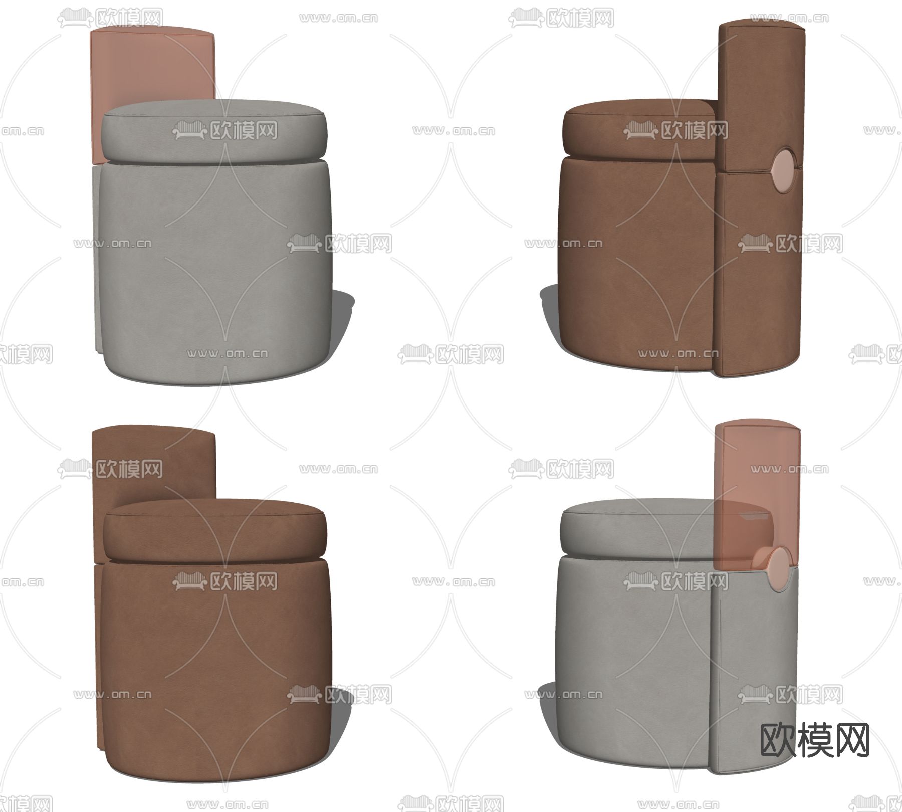 现代皮革沙发凳su模型下载（渲染图2）