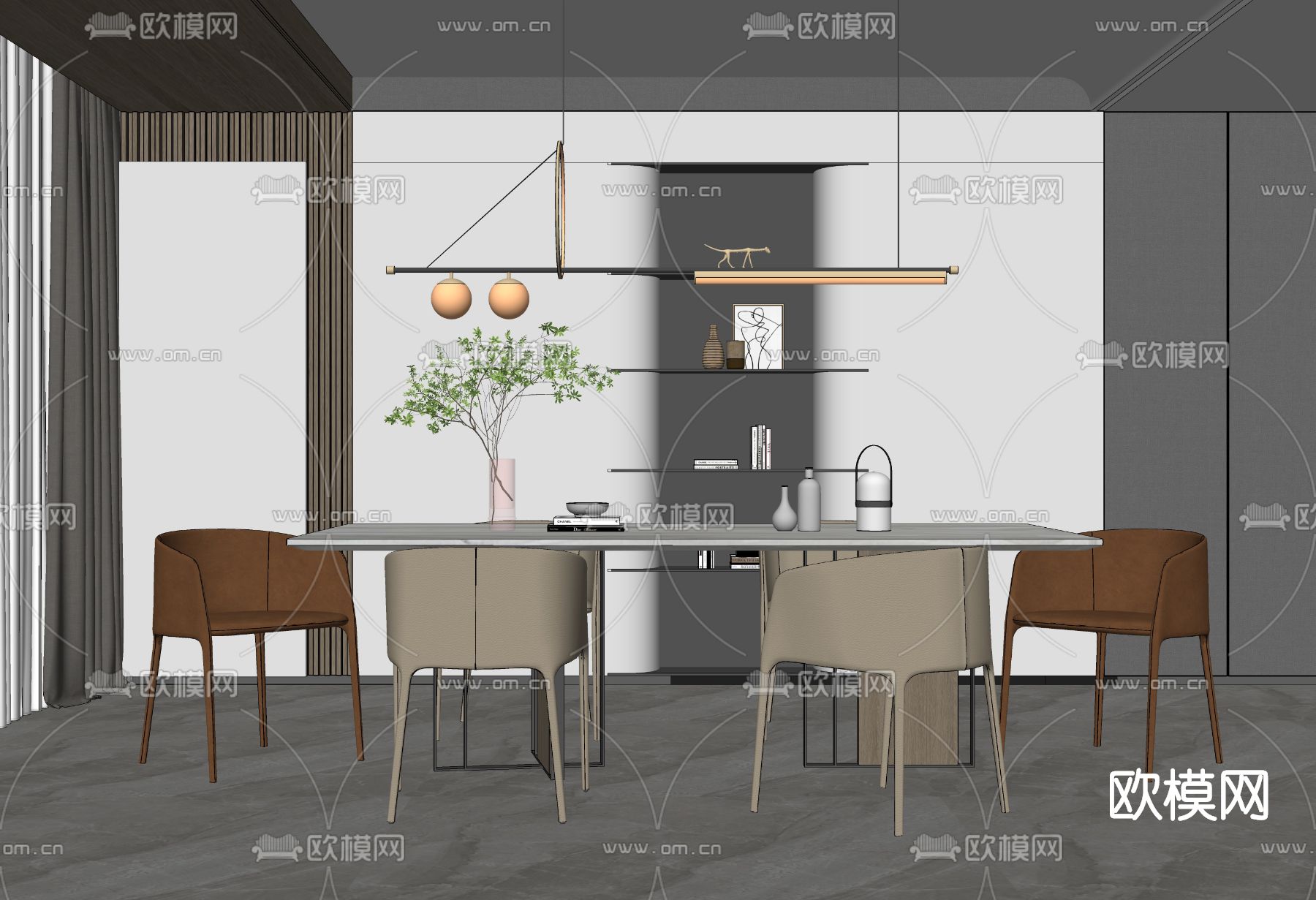 现代大理石餐桌椅su模型