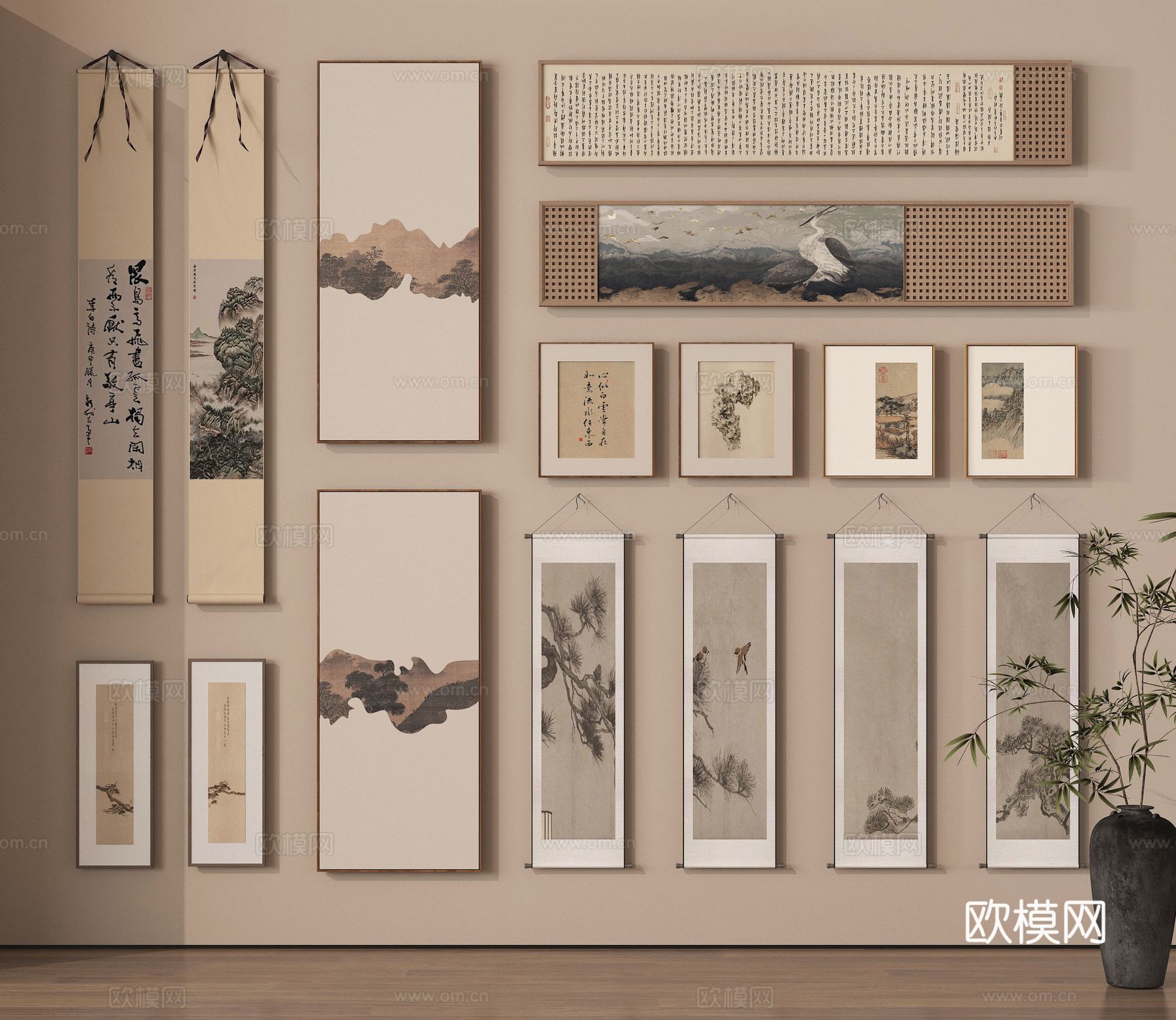挂画 字画 卷轴画 水墨画 风景画 书房字画su模型