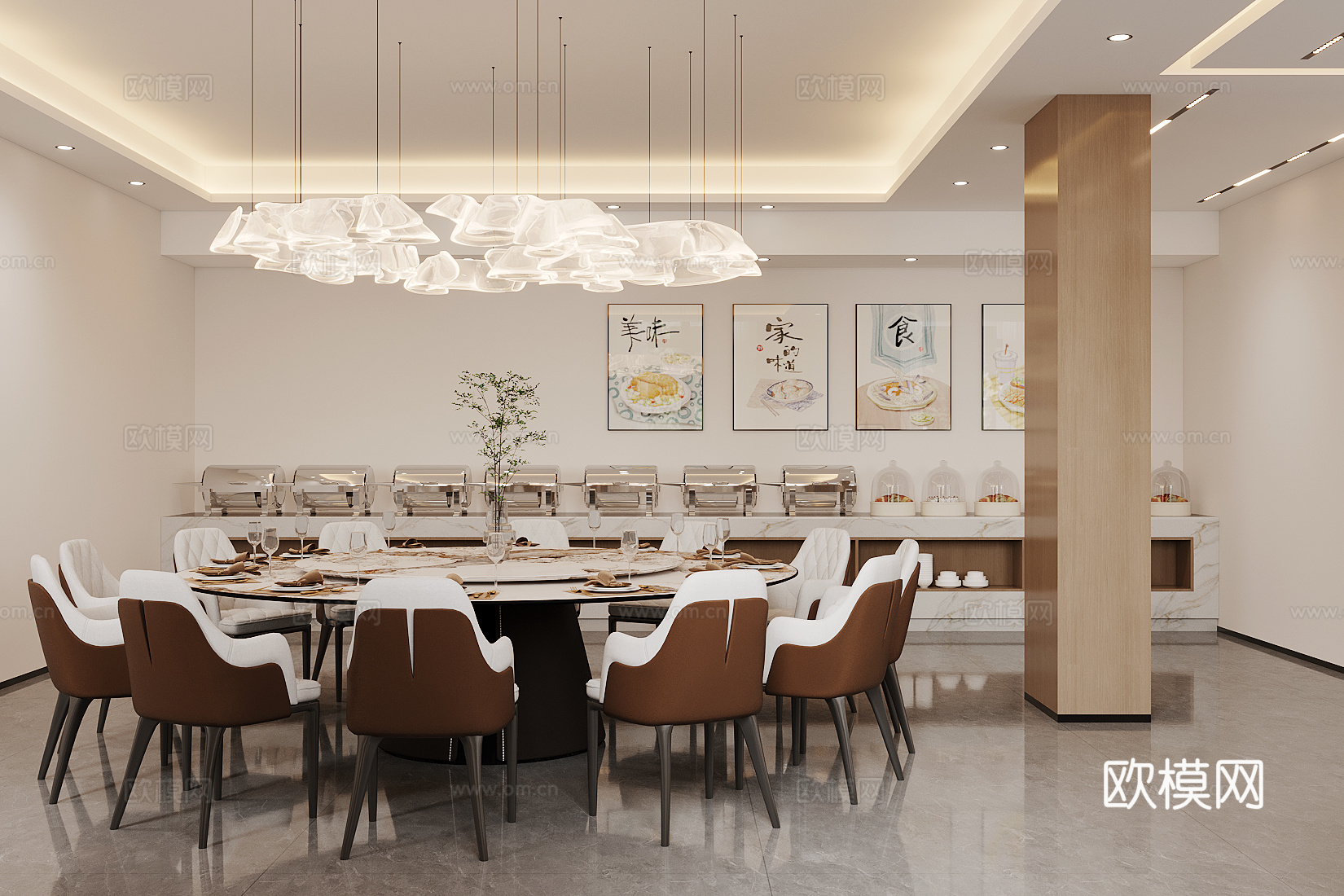 新中式餐厅包厢su模型下载（渲染图2）