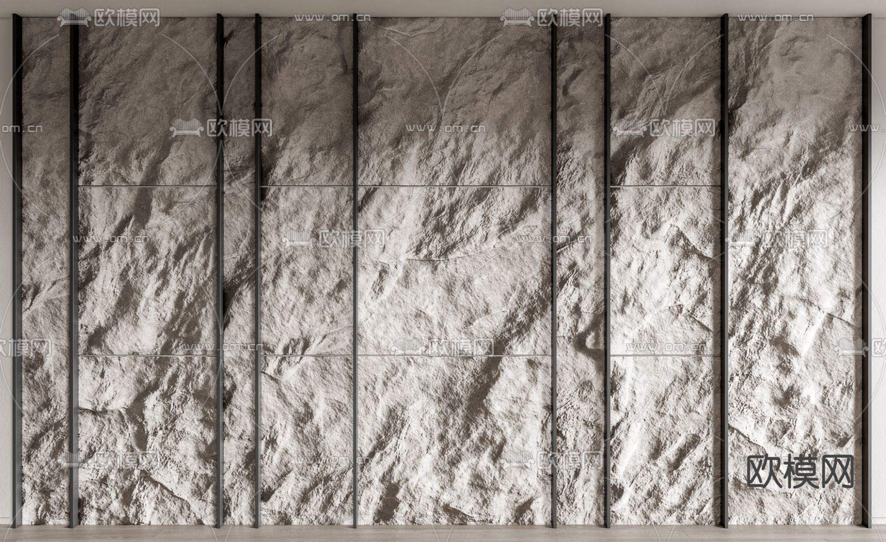 现代毛石背景墙su模型下载（渲染图1）