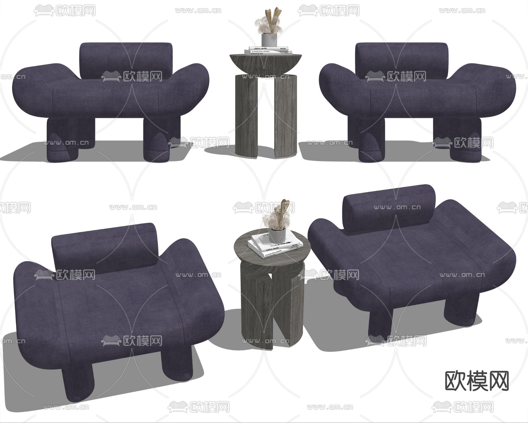 北欧布艺单人沙发su模型下载（渲染图2）