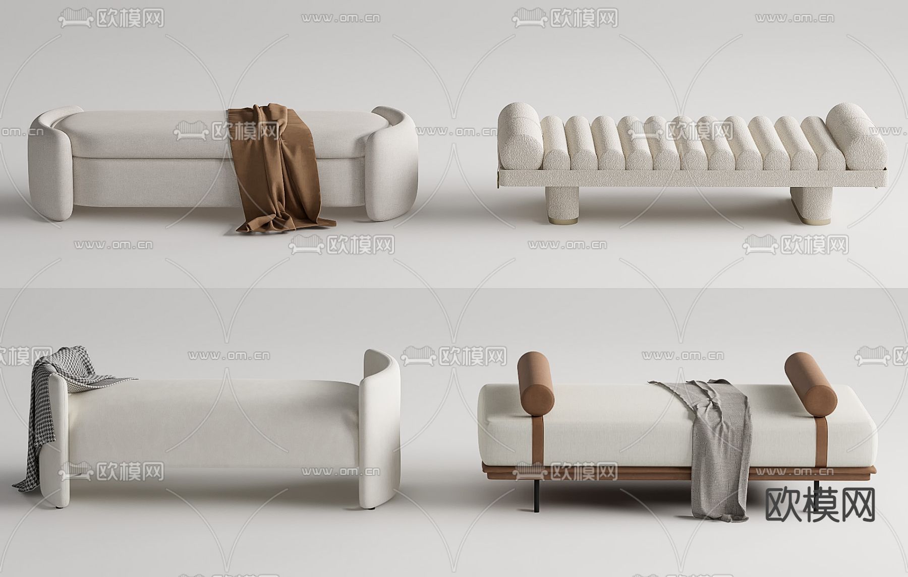 现代床尾凳su模型下载（渲染图2）