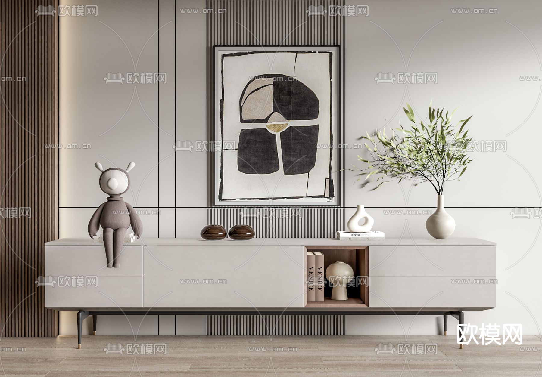 现代电视柜su模型下载（渲染图1）