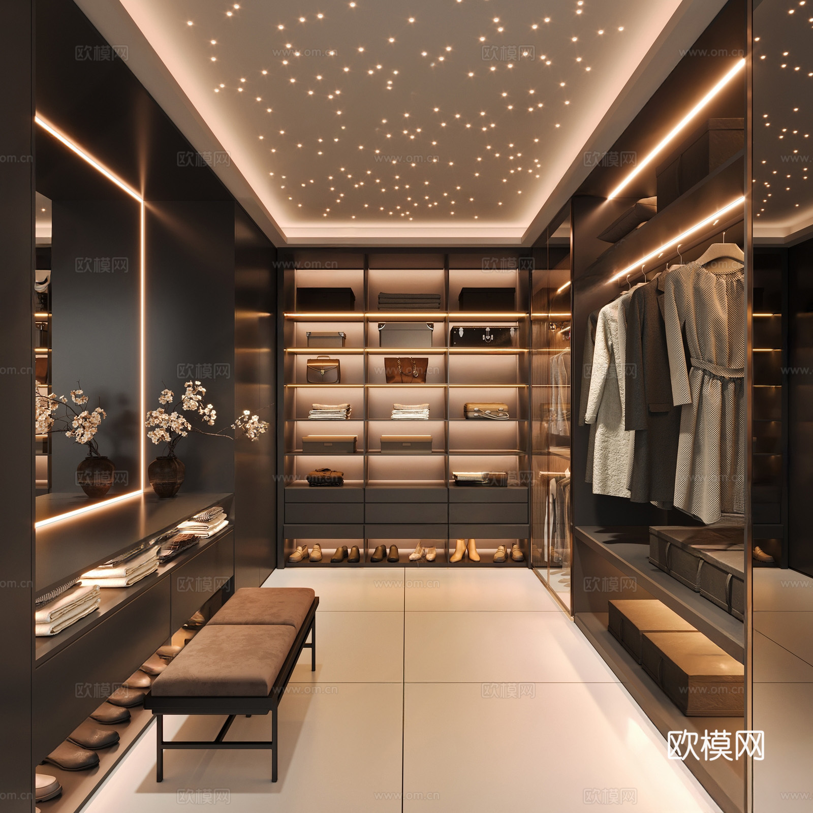 现代意式衣帽间su模型
