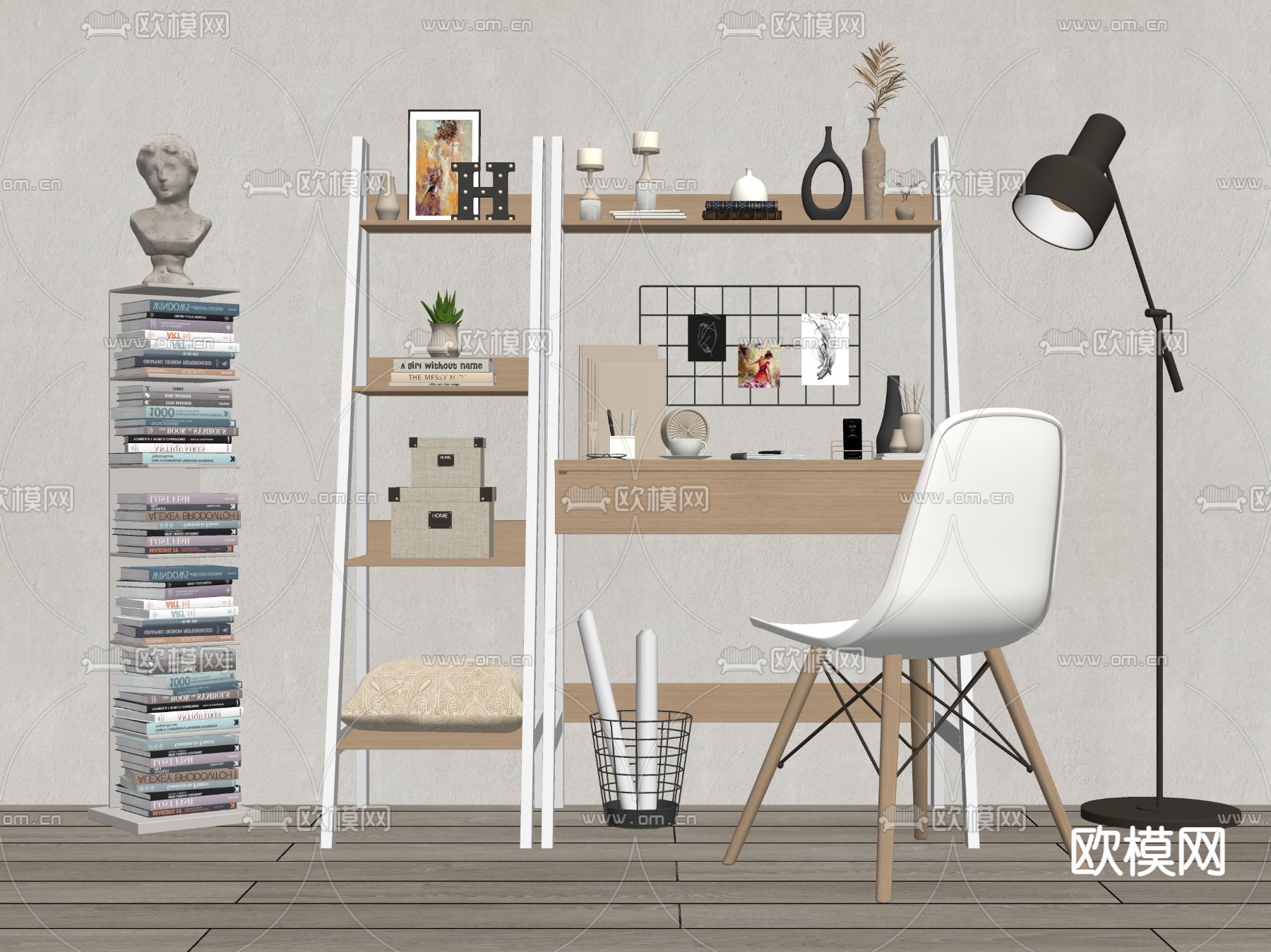 北欧书桌椅su模型下载（渲染图2）