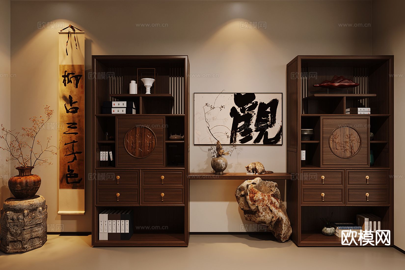 新中式收纳柜 红木茶柜 博古架3d模型下载