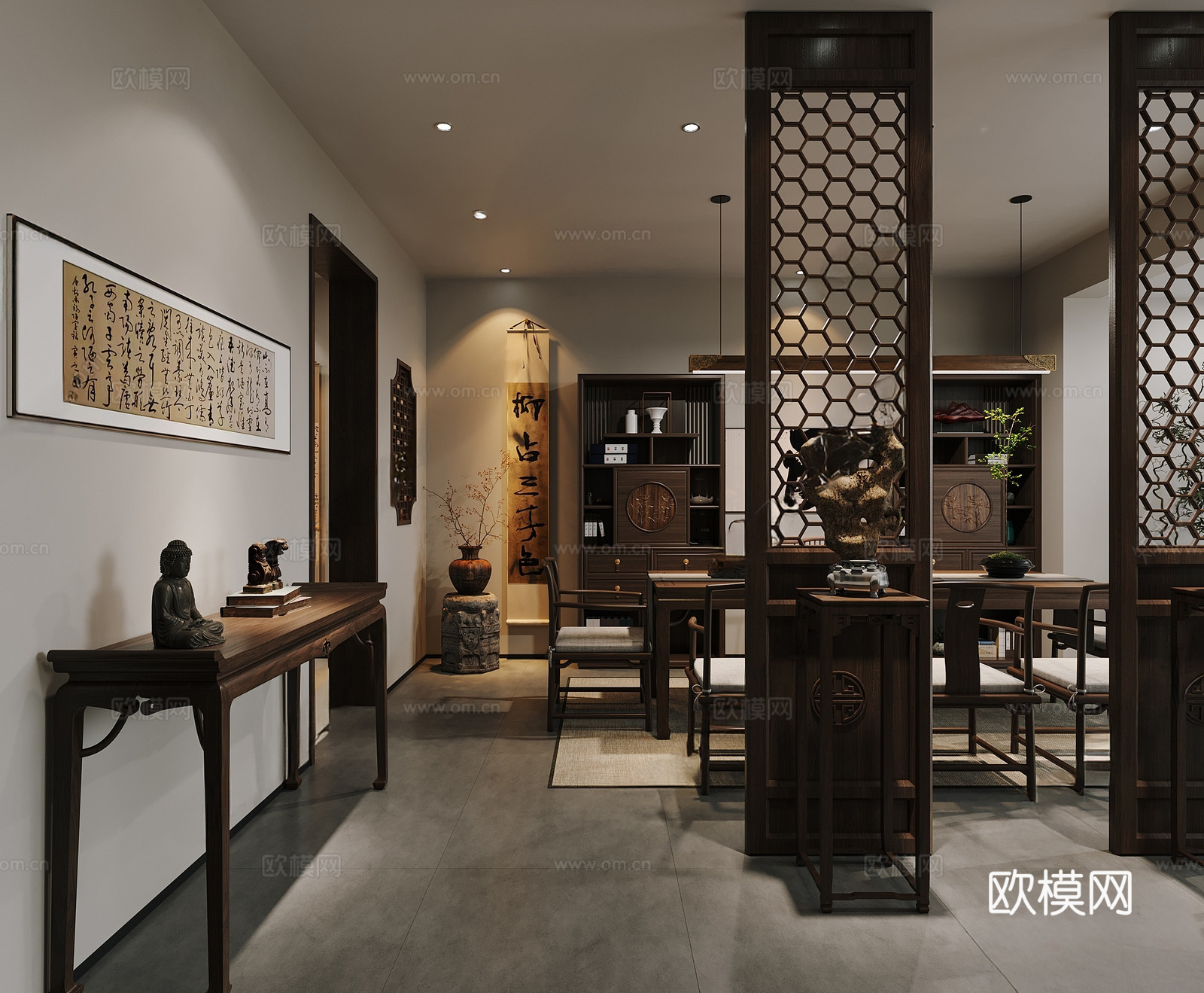 新中式茶室su模型