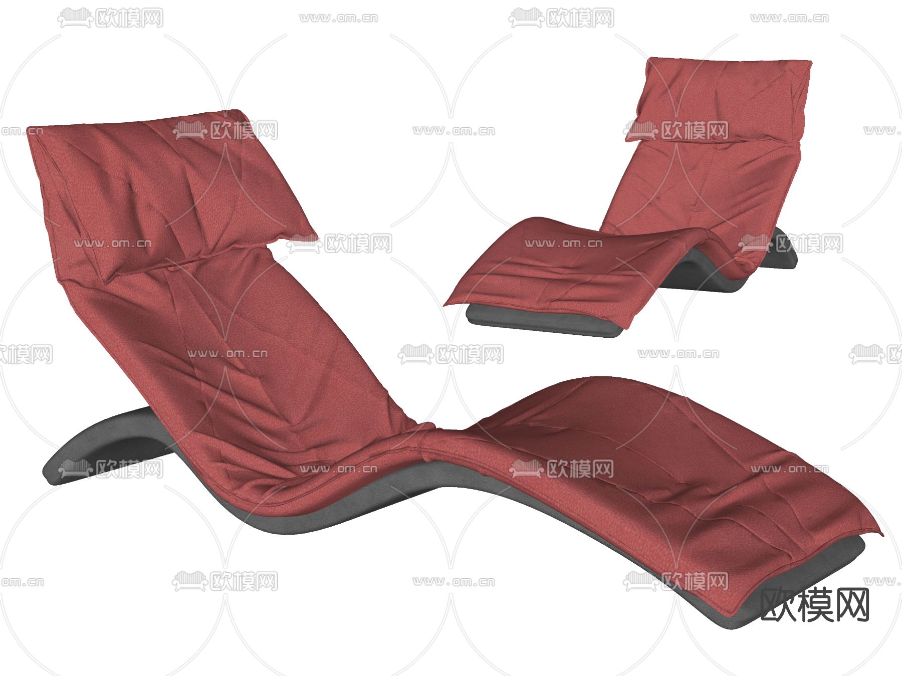现代皮革躺椅su模型下载（渲染图2）
