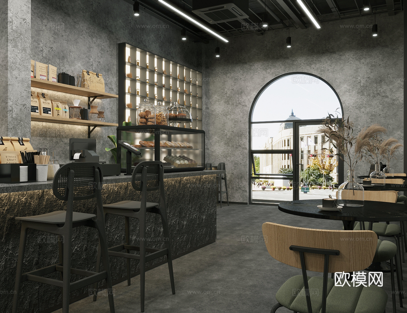工业风咖啡厅 工业风奶茶店 咖啡桌椅 奶茶店桌椅 咖啡店中心su模型