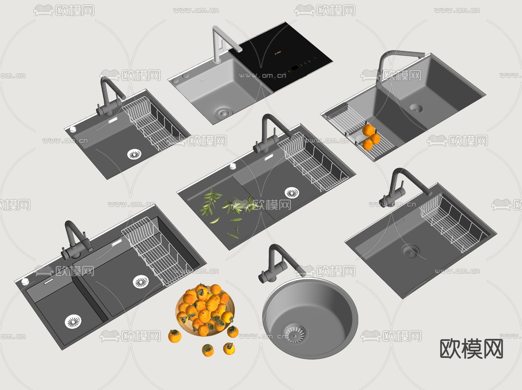 嵌入式水槽 洗菜盆su模型下载（渲染图2）