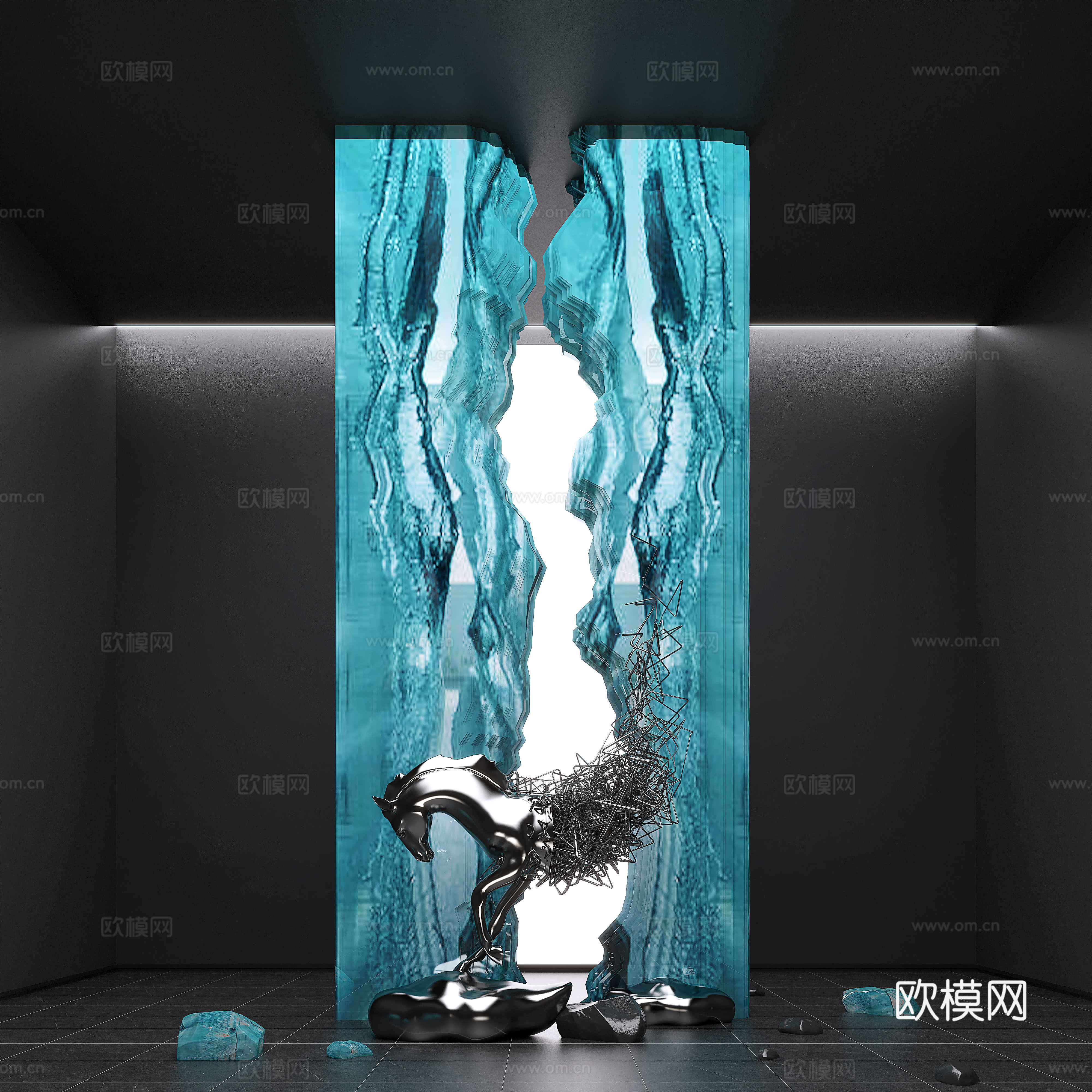 现代水晶石装置 水晶石 艺术装置su模型