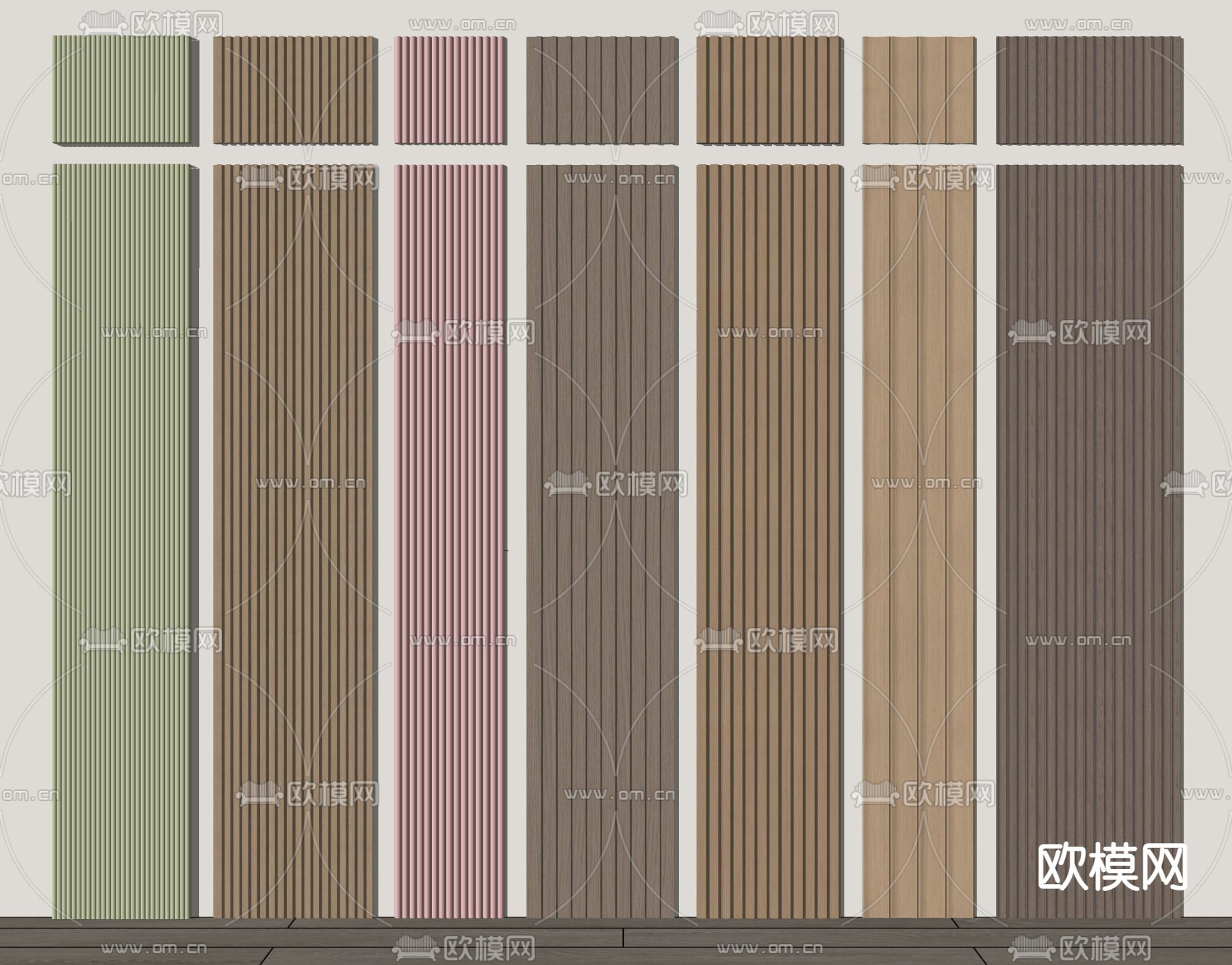 现代护墙板 格栅板 长城板su模型下载（渲染图1）