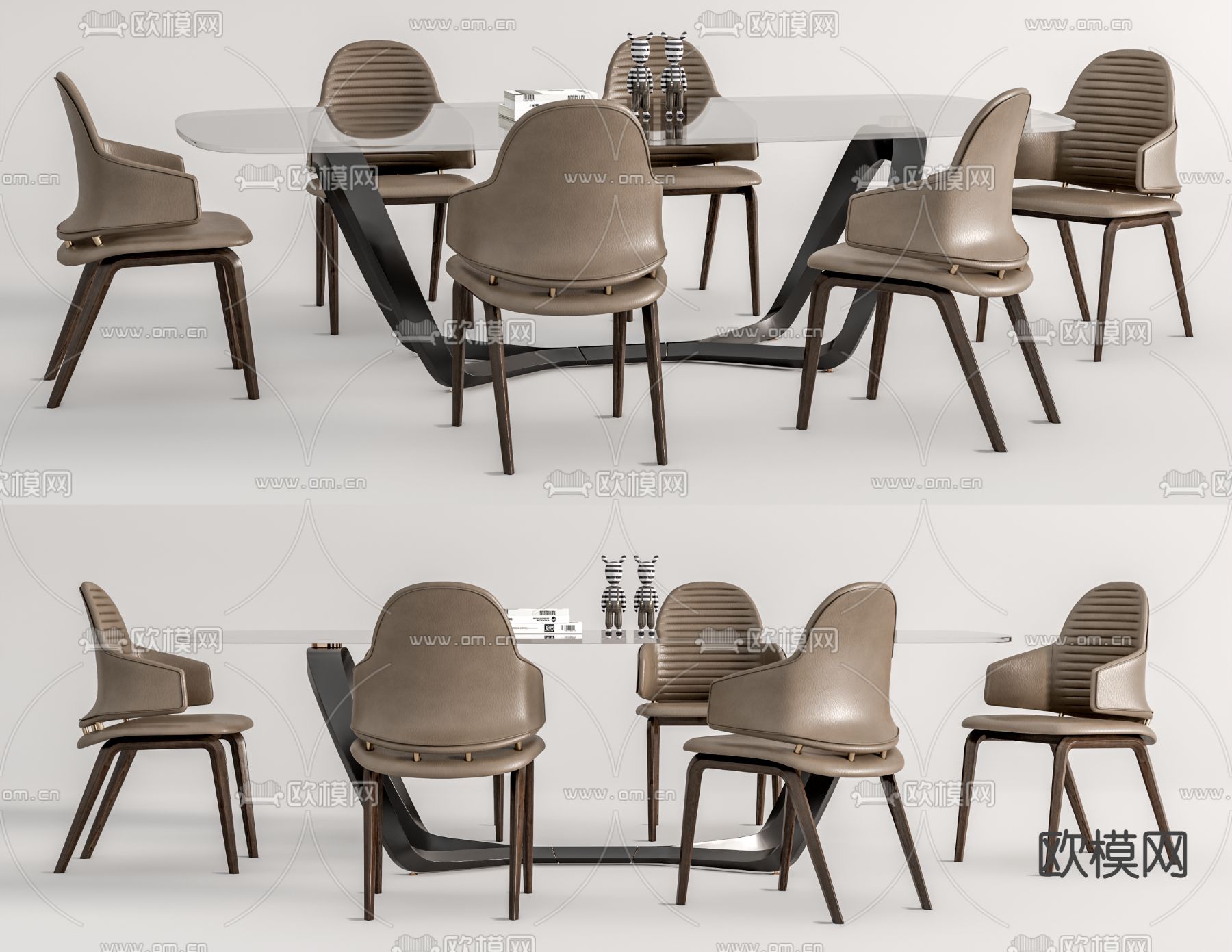 现代透明亚克力餐桌椅su模型