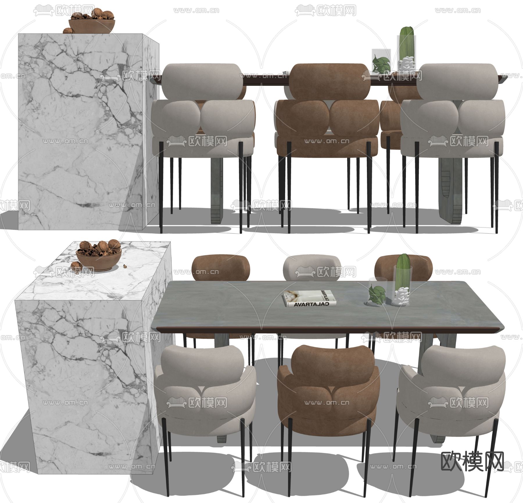 现代轻奢餐桌椅su模型下载（渲染图2）