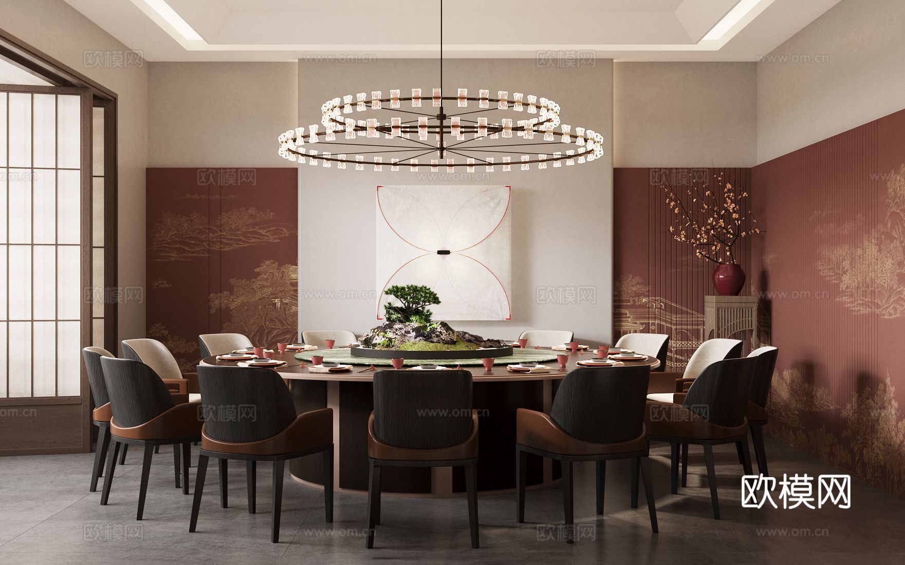 新中式餐厅包厢 包房su模型下载（渲染图2）