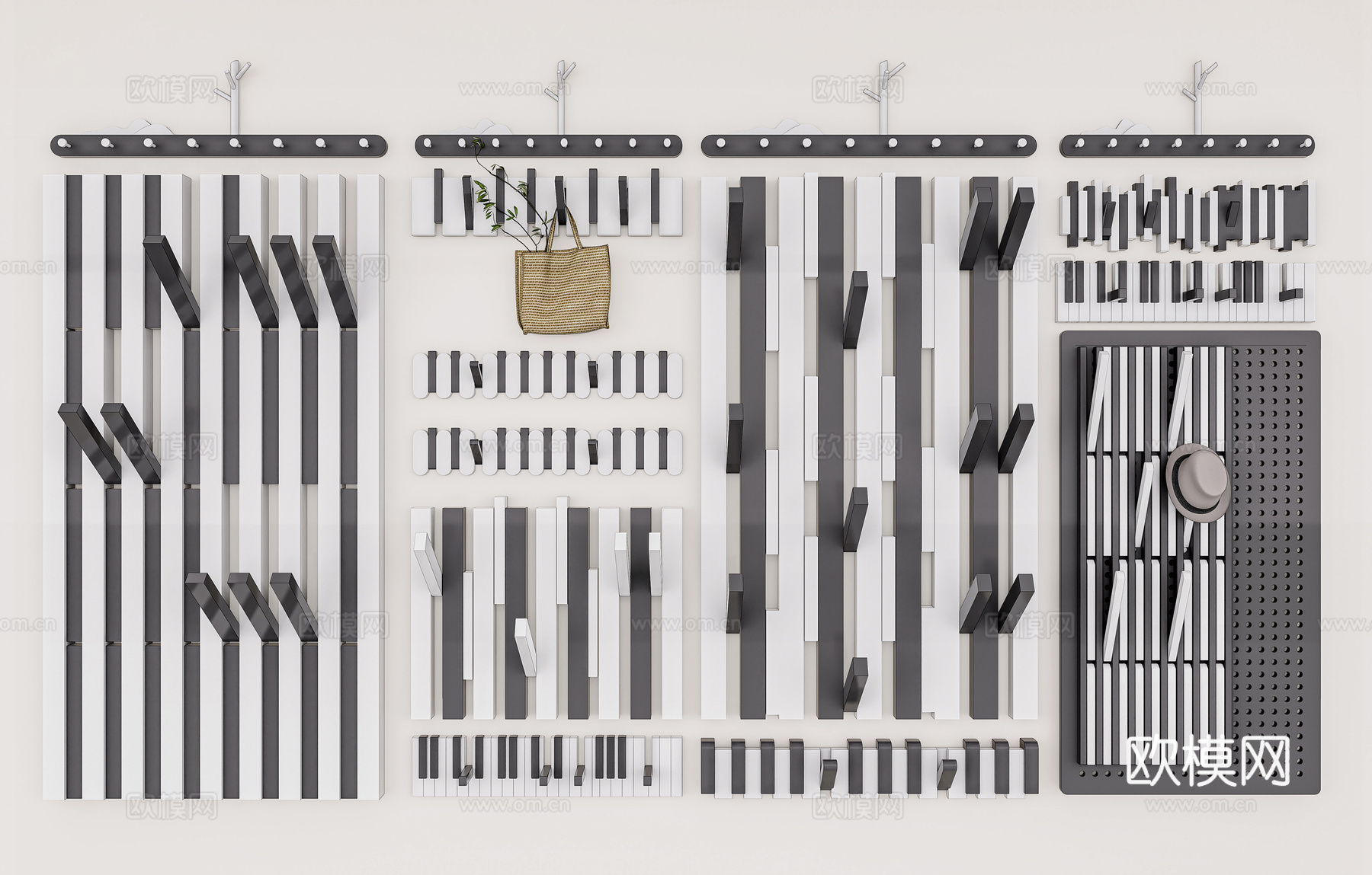 钢琴键挂钩 钢琴挂衣钩 现代极简挂衣钩 衣帽挂衣钩 衣服挂钩3d模型