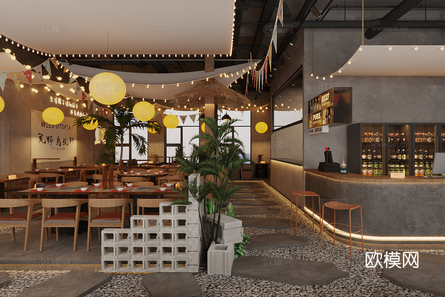 工业风烧烤店 烤肉店 火锅店3d模型下载_ID15712045_3dmax免费模型-欧模网