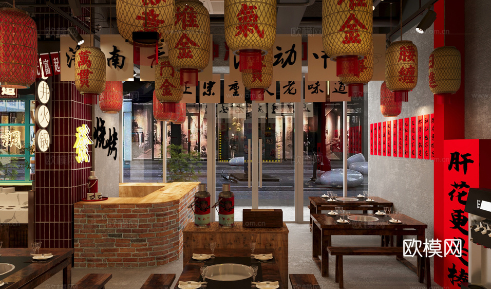 工业风火锅店 烤肉店3d模型下载