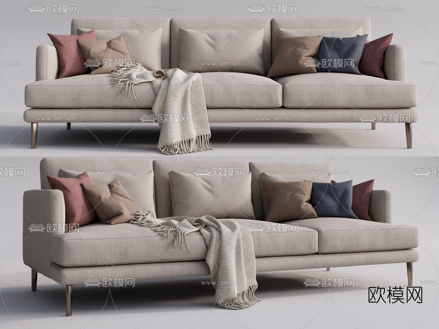 现代布艺多人沙发su模型