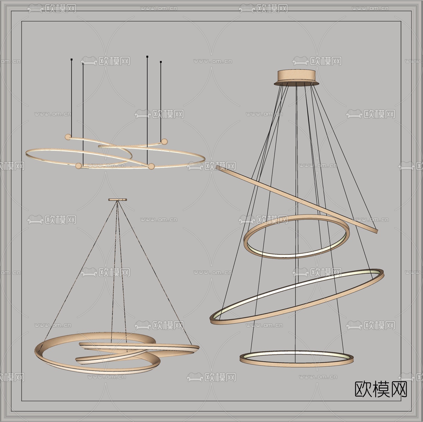 现代环形吊灯su模型下载（渲染图2）