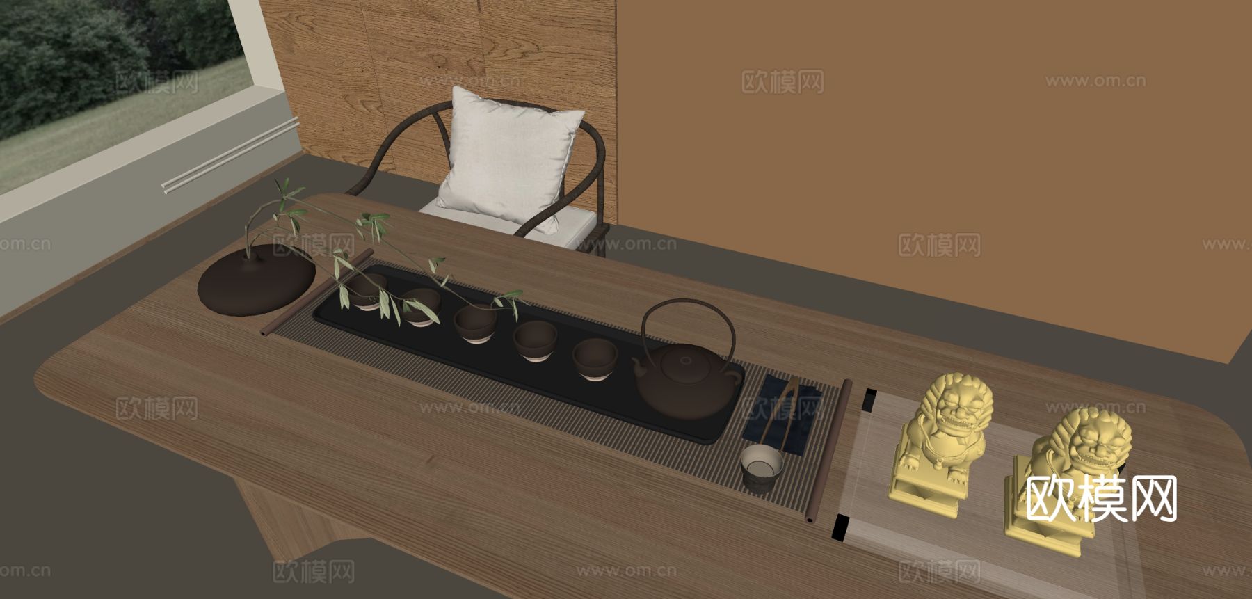 新中式茶具 茶壶 烧水壶 公道杯su模型下载（渲染图1）