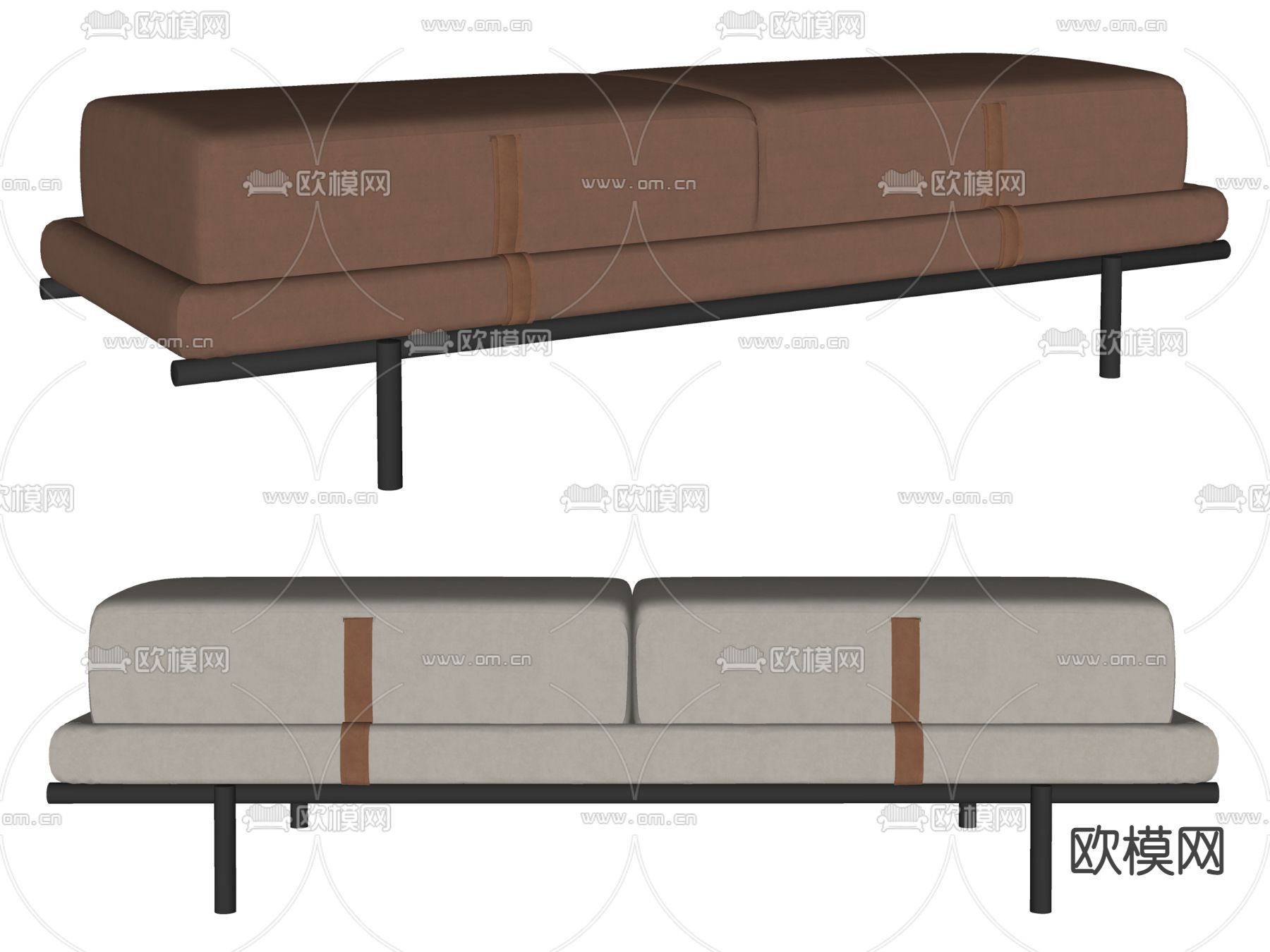 现代脚踏床尾凳su模型下载（渲染图2）