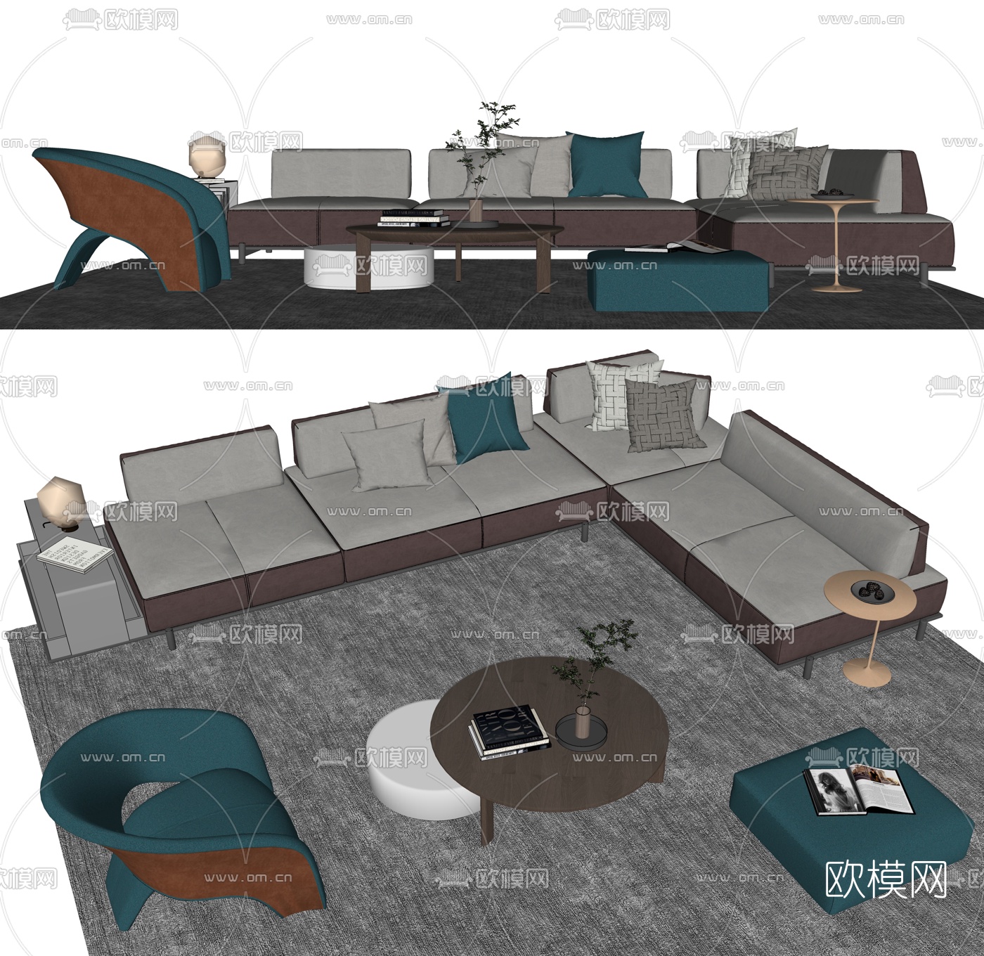 现代布艺转角沙发su模型