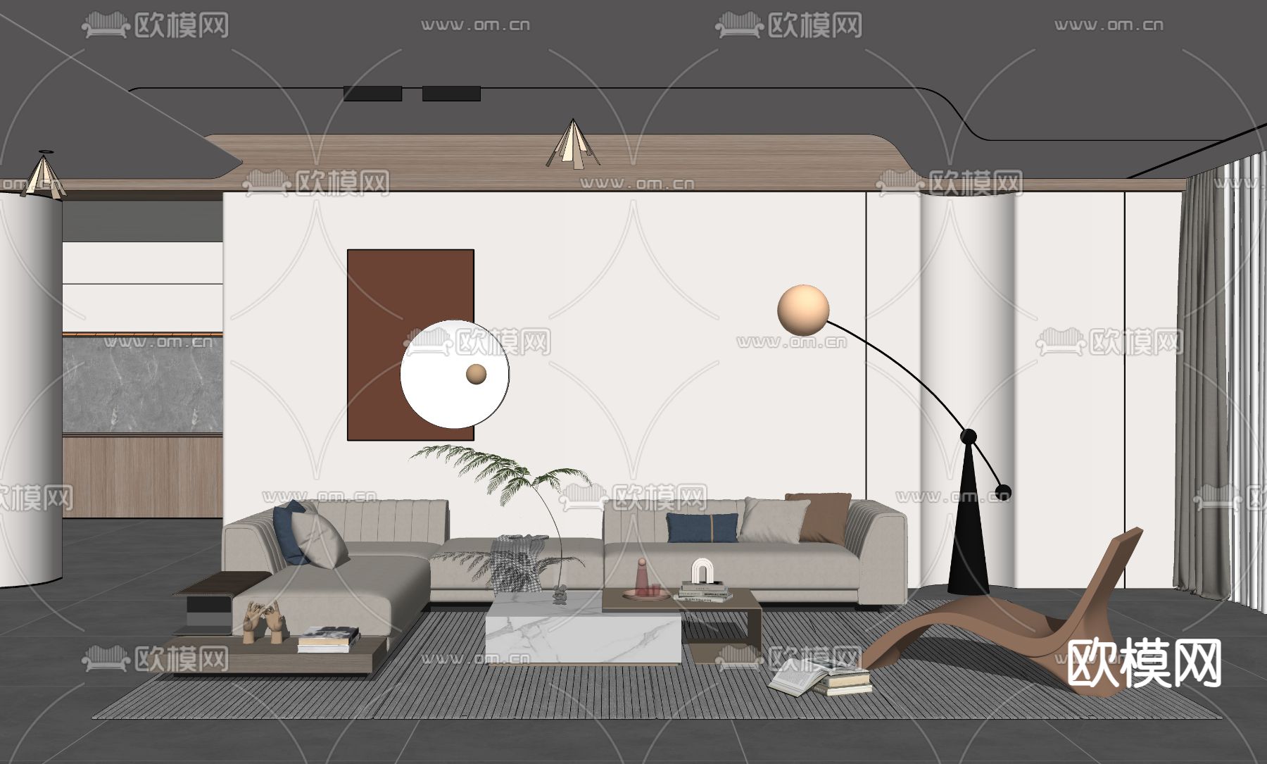 现代布艺沙发组合su模型