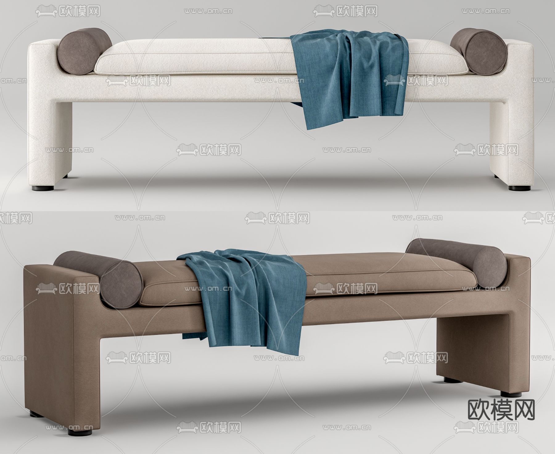 现代床尾凳su模型下载（渲染图1）