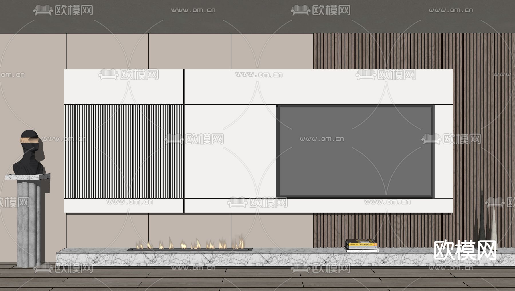 现代电视背景墙su模型下载（渲染图2）