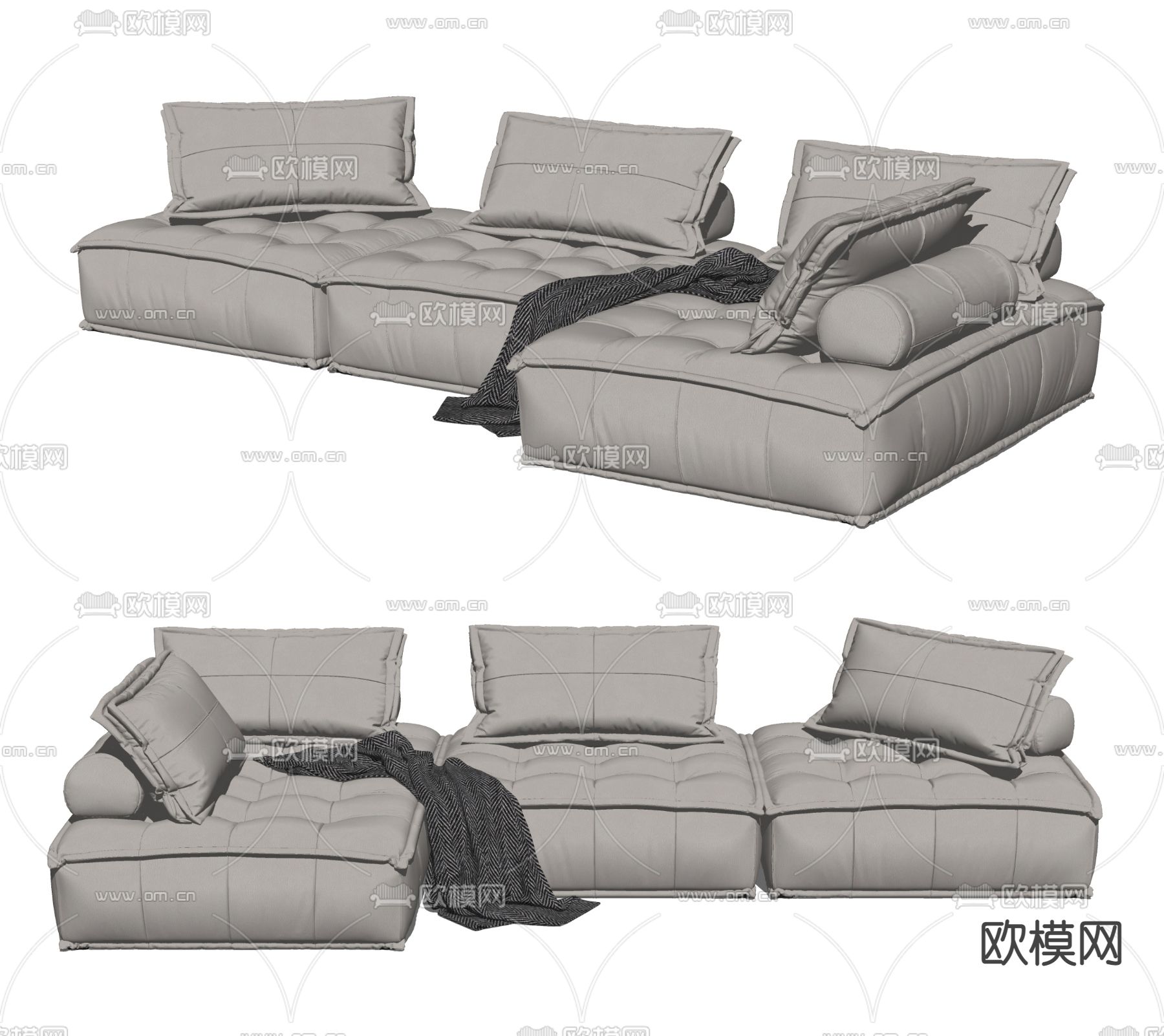 ASIADES皮埃蒙 转角沙发 模块沙发su模型下载（渲染图2）