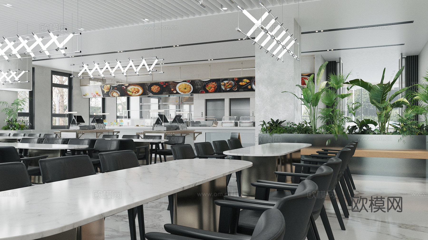 现代公司大食堂 饭堂 自助餐厅su模型下载（渲染图2）