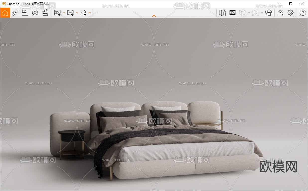 BAXTER STONE白色双人床su模型