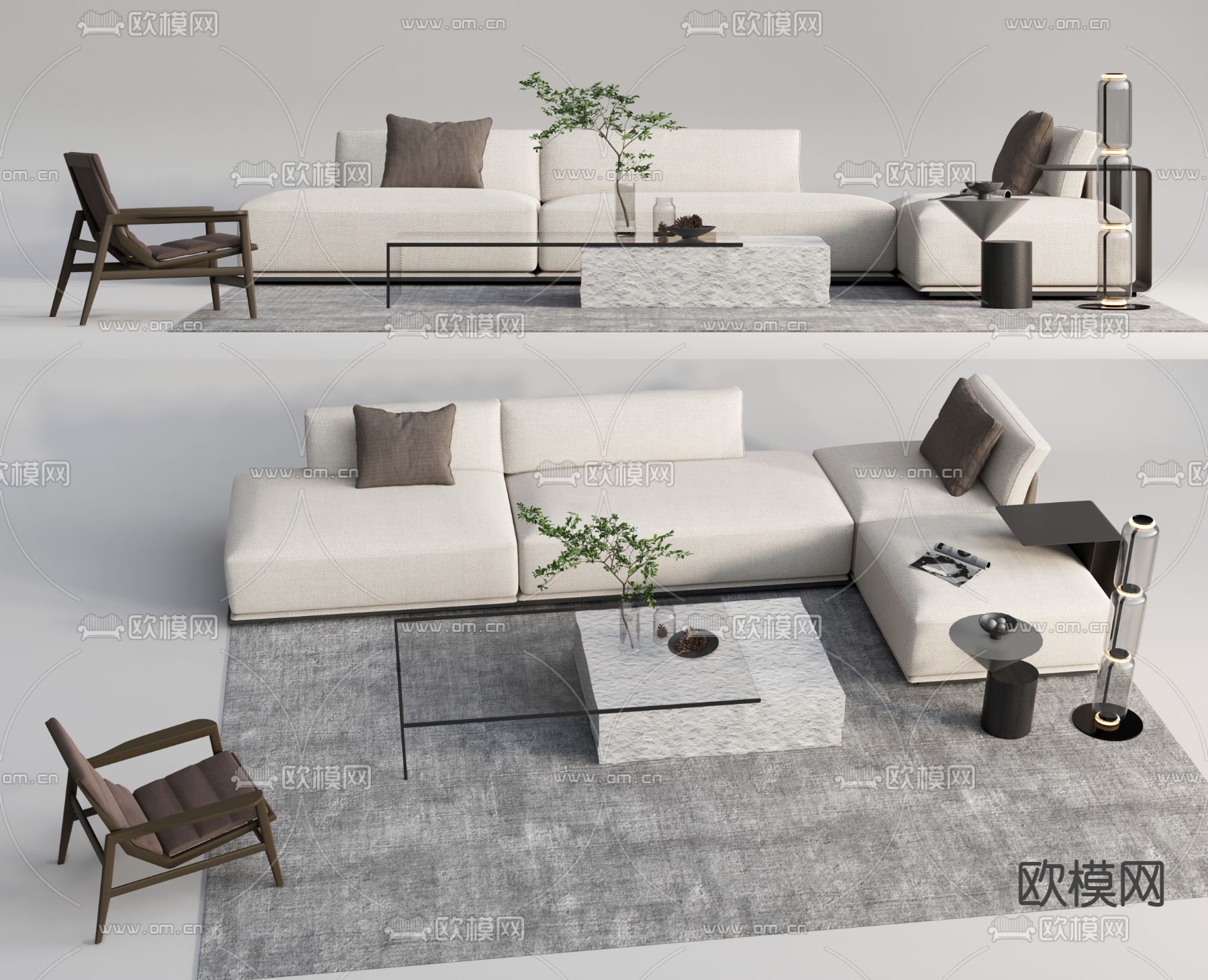 现代布艺转角组合沙发su模型